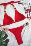 Bikini with Gems and Gold Chains in Red