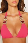 Bikini with Gems and Gold Chains in Rose Pink