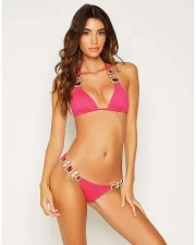 Bikini with Gems and Gold Chains in Rose Pink