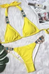 Bikini with Gems and Gold Chains in Yellow