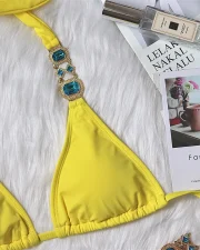 Bikini with Gems and Gold Chains in Yellow