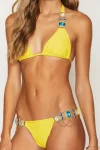 Bikini with Gems and Gold Chains in Yellow