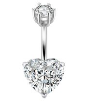 Heart Cut Crystal Navel Ring in 925 Sterling Silver