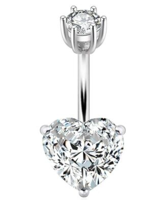 Heart Cut Crystal Navel Ring in 925 Sterling Silver