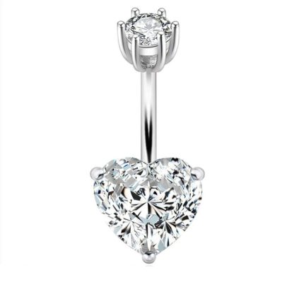 Heart Cut Crystal Navel Ring in 925 Sterling Silver