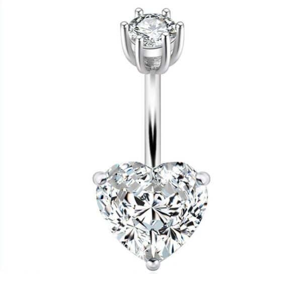 Heart Cut Crystal Navel Ring in 925 Sterling Silver