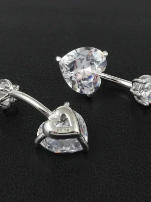 Heart Cut Crystal Navel Ring in 925 Sterling Silver
