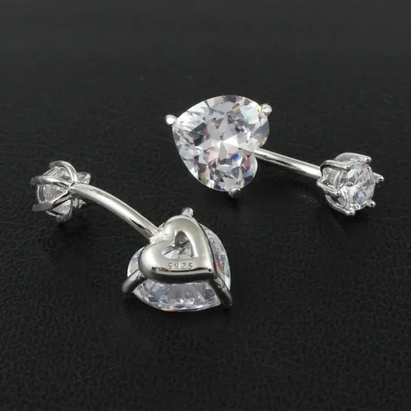 Heart Cut Crystal Navel Ring in 925 Sterling Silver