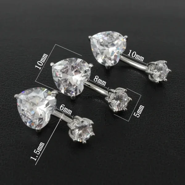 Heart Cut Crystal Navel Ring in 925 Sterling Silver
