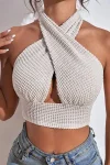 Knitted Waffle Weave Bandage Crop Top