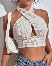 Knitted Waffle Weave Bandage Crop Top