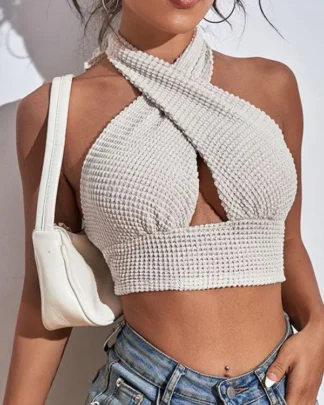 Knitted Waffle Weave Bandage Crop Top