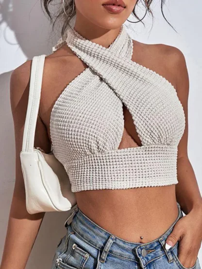Knitted Waffle Weave Bandage Crop Top