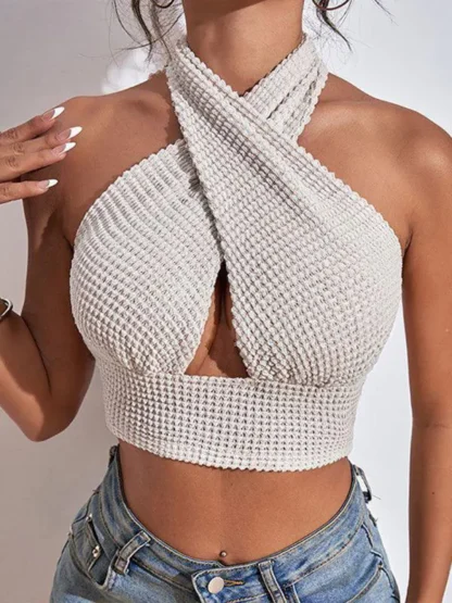 Knitted Waffle Weave Bandage Crop Top