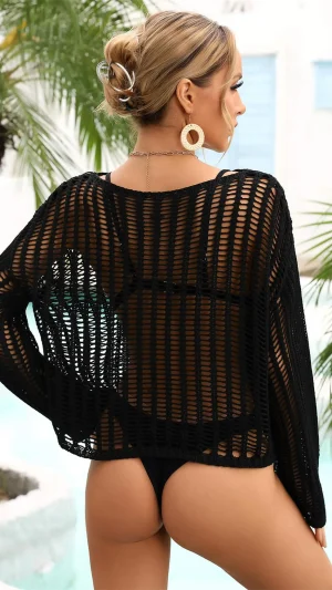 Mesh Long Sleeve Cover-Up Top