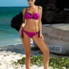 Marko Dark Magenta and Black Bandeau Twist Top Bikini