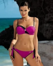 Marko Dark Magenta and Black Bandeau Twist Top Bikini