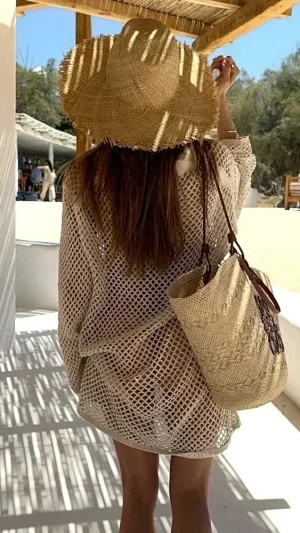 Mesh Cover-Up Beach Dress with V-Neck Collar