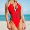 Mesh One Piece Swimsuit with Zipper