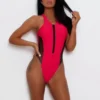 Mesh One Piece Swimsuit with Zipper