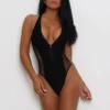 Mesh One Piece Swimsuit with Zipper