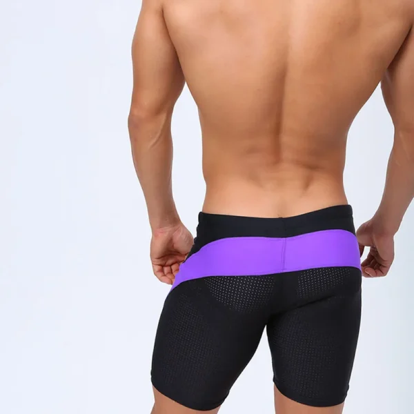 Black Tight Fit Swim Trunks with Purple Stripes