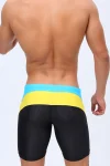 Blue & Black Tight Fit Swim Trunks with Yellow Stripes