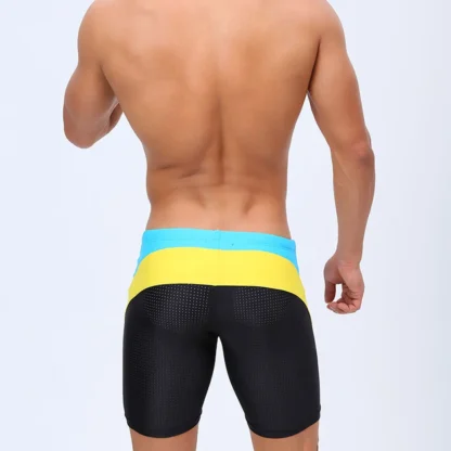 Blue & Black Tight Fit Swim Trunks with Yellow Stripes
