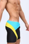 Blue & Black Tight Fit Swim Trunks with Yellow Stripes