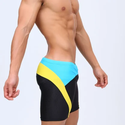 Blue & Black Tight Fit Swim Trunks with Yellow Stripes