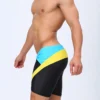 Blue & Black Tight Fit Swim Trunks with Yellow Stripes