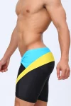 Blue & Black Tight Fit Swim Trunks with Yellow Stripes