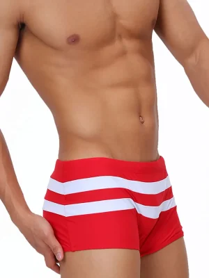 Double Stripe Swim Shorts in red
