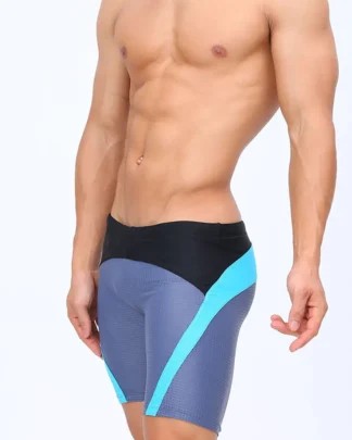 Periwinkle & Black Tight Fit Swim Trunks with Blue Stripes