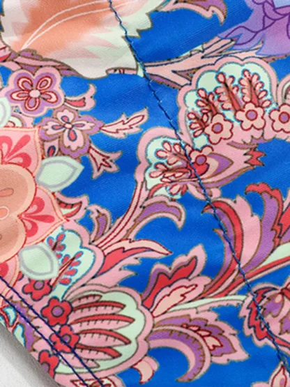 Paisley Bikinis - Pink Paisley on Blue Strappy Bikini