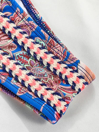 Paisley Bikinis - Pink Paisley on Blue Strappy Bikini