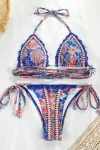Paisley Bikinis - Pink Paisley on Blue Strappy Bikini
