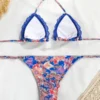 Paisley Bikinis - Pink Paisley on Blue Strappy Bikini