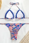 Paisley Bikinis - Pink Paisley on Blue Strappy Bikini