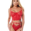 Red Lace Strappy Bustier Set