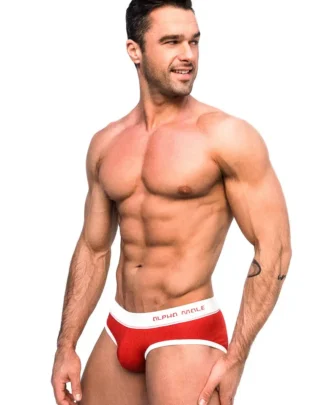 Alpha Male Red & White Swim Briefs