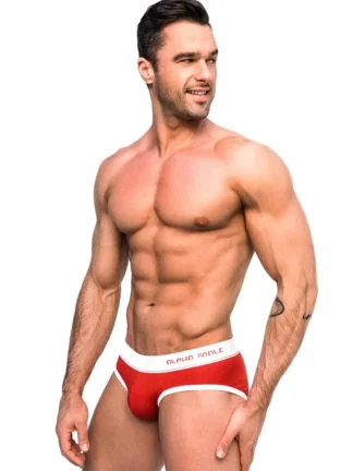 Alpha Male Red & White Swim Briefs