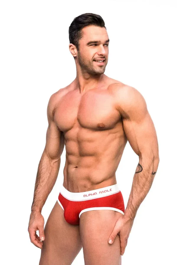 Alpha Male Red & White Swim Briefs