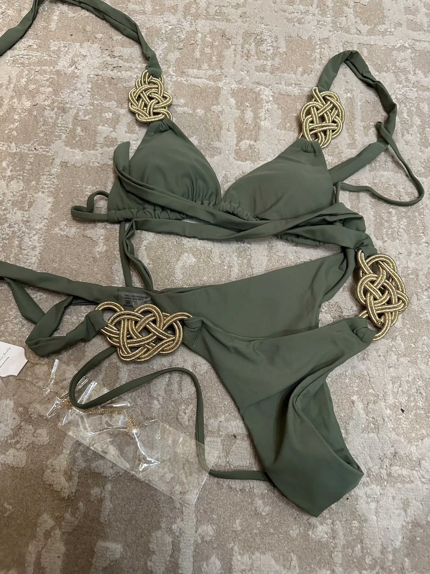 Woven Gold Olive Bikini with Tie Sides photo review