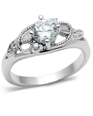 Rhodium Brass Ring with CZ Stone