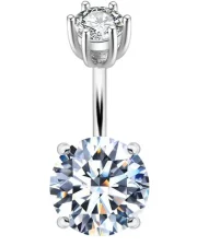 Round Cut Crystal Navel Ring in 925 Sterling Silver