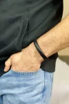 Solitary Man Leather Bracelet in Black