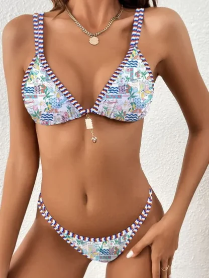 Colorful Patterned Bikini with Dual Straps