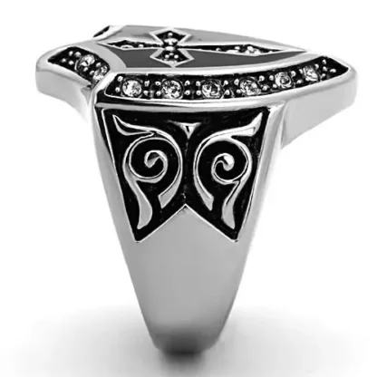 Stainless Steel Gothic Cross and Shield Ring
