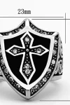 Stainless Steel Gothic Cross and Shield Ring